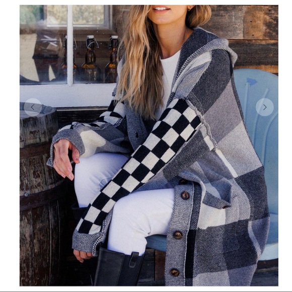 LAST ONE! Absolutely Fabulous Boho Multi Plaid Fabric Hoody Cardigan - Picture 2 of 6